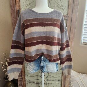 Emery Rose Brown Striped Drop Shoulder Sweater | 2XL
